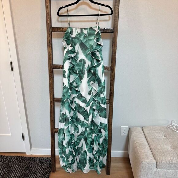 Chelsea28 Women’s Palm Leaf Green Ruffle Maxi Dress - Picture 3 of 7